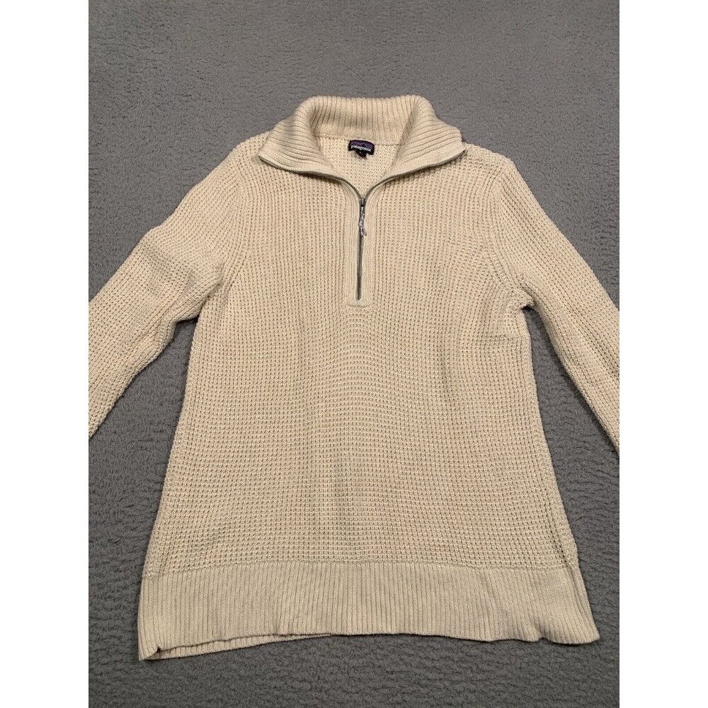 Patagonia Sweater Worn‎ Wear Mens Waffle Knit Beige 1/4 Zip Collared Small S